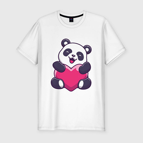 Мужская slim-футболка Панда love / Белый – фото 1