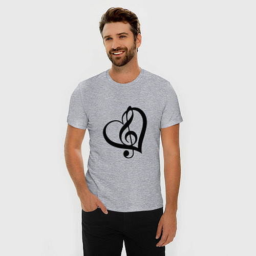 Мужская slim-футболка Скрипичный ключ в сердце / Меланж – фото 3