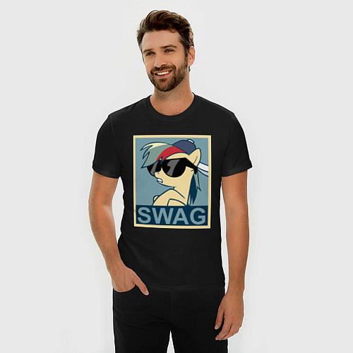 Мужская slim-футболка Rainbow Dash swag / Черный – фото 3