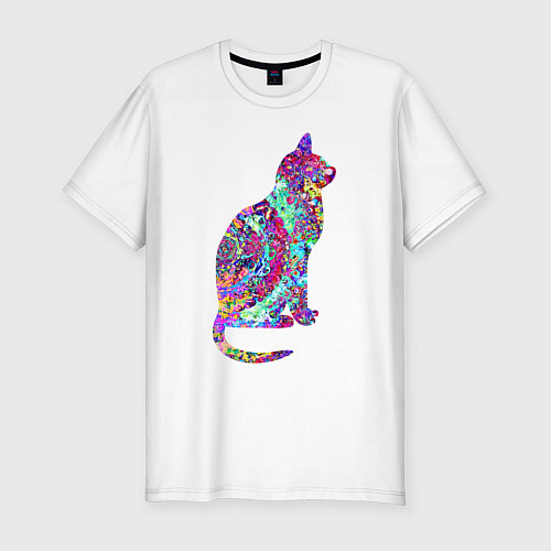 Мужская slim-футболка Красочная кошка / Белый – фото 1
