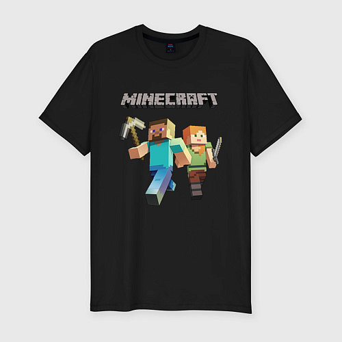 Мужская slim-футболка Персонажи игры Minecraft / Черный – фото 1