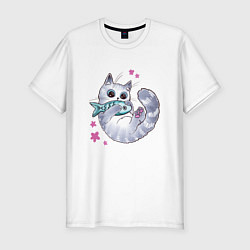 Мужская slim-футболка Котик с рыбкой