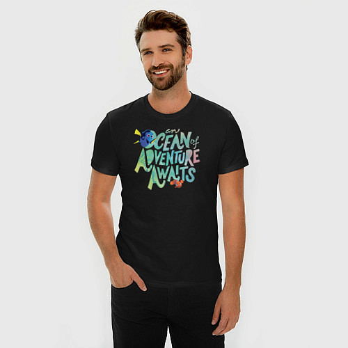 Мужская slim-футболка Ocean Adventuure Awaits / Черный – фото 3