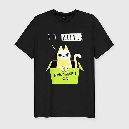 Мужская slim-футболка Кот спереди жив, а сзади / Черный – фото 1
