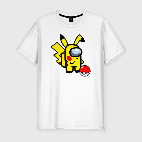 Мужская slim-футболка Among us Pikachu and Pokeball / Белый – фото 1
