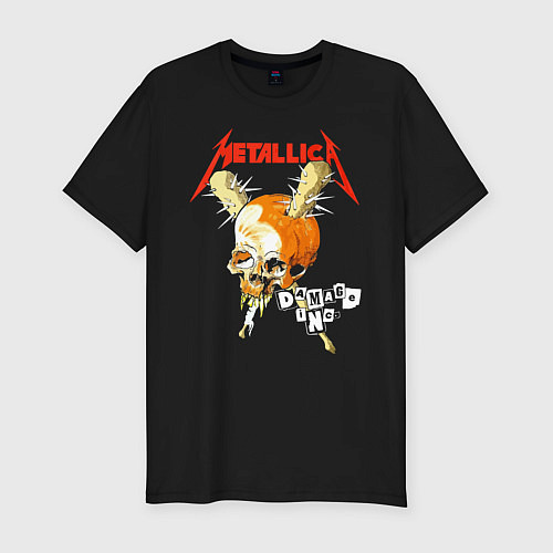 Мужская slim-футболка Metallica - оранжевый череп / Черный – фото 1