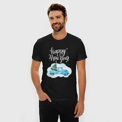 Футболка slim-fit Новогодняя машина, цвет: черный — фото 2