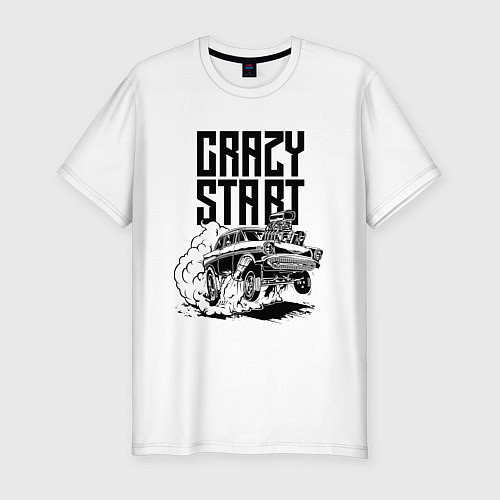 Мужская slim-футболка Crazy start / Белый – фото 1