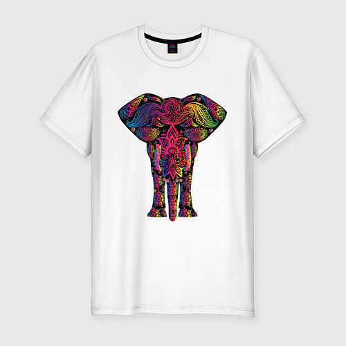 Мужская slim-футболка  Слон с орнаментом / Белый – фото 1