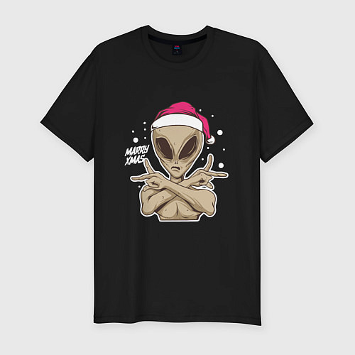 Мужская slim-футболка Alien Santa / Черный – фото 1