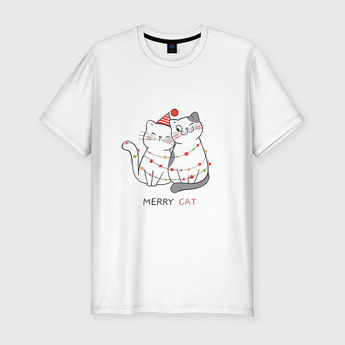 Мужская slim-футболка Merry Cat / Белый – фото 1