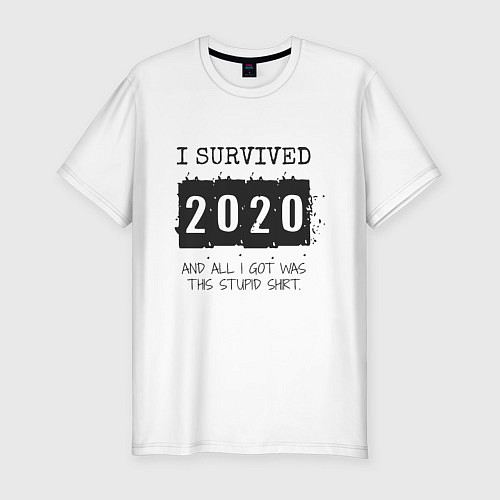 Мужская slim-футболка 2020 - я выжил / Белый – фото 1