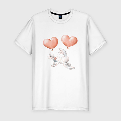 Мужская slim-футболка Пара влюбленных зайчиков / Белый – фото 1