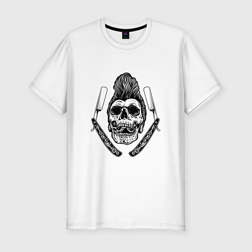 Мужская slim-футболка Модный череп / Белый – фото 1