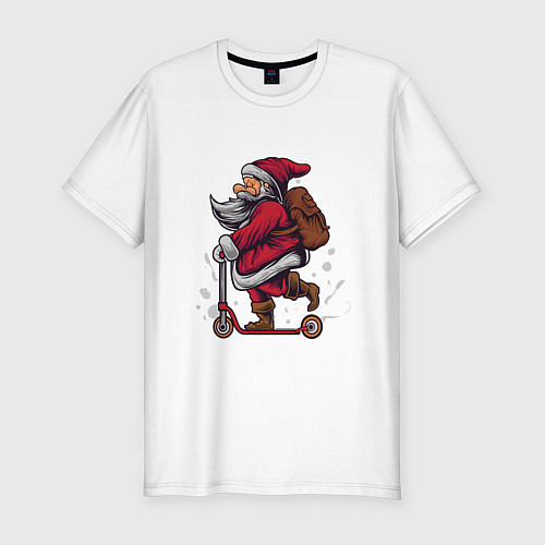 Мужская slim-футболка Санта на самокате / Белый – фото 1