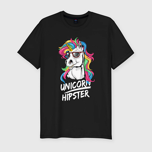 Мужская slim-футболка Unicorn hipster / Черный – фото 1