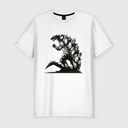 Мужская slim-футболка Годзилла / Белый – фото 1