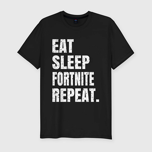 Мужская slim-футболка EAT SLEEP FORTNITE REPEAT / Черный – фото 1