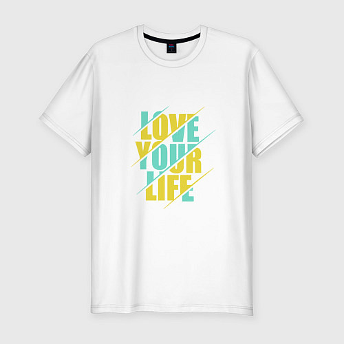 Мужская slim-футболка Люби свою жизнь / Белый – фото 1