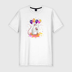 Футболка slim-fit Мышь с шариками и подарком, цвет: белый