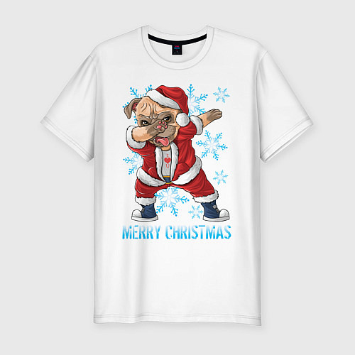 Мужская slim-футболка Мопс Санта Клаус / Белый – фото 1