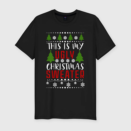 Мужская slim-футболка My ugly christmas sweater / Черный – фото 1