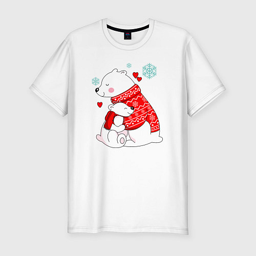 Мужская slim-футболка Медведица с медвежонеком / Белый – фото 1