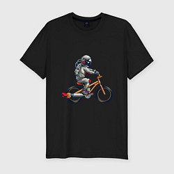 Мужская slim-футболка Астронавт на велосипеде