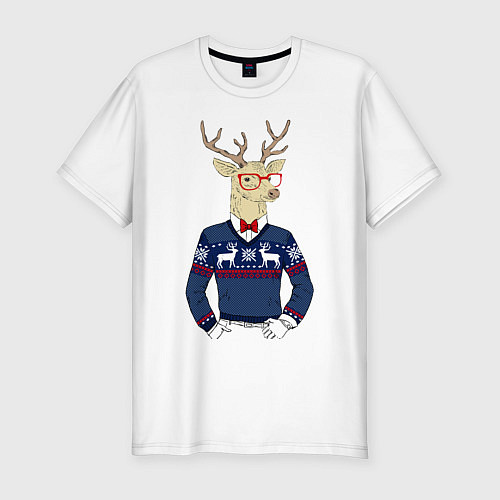 Мужская slim-футболка Hipster Deer / Белый – фото 1