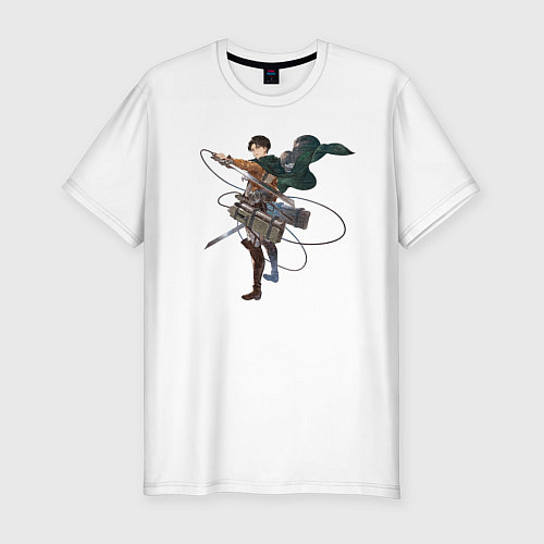 Мужская slim-футболка Леви Атака Титанов Арт 01 / Белый – фото 1
