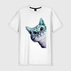 Футболка slim-fit Любопытный кот, цвет: белый