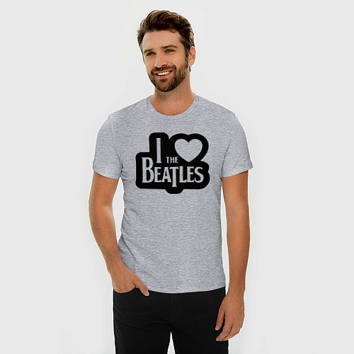Мужская slim-футболка I love Beatles - Я люблю Битлз / Меланж – фото 3