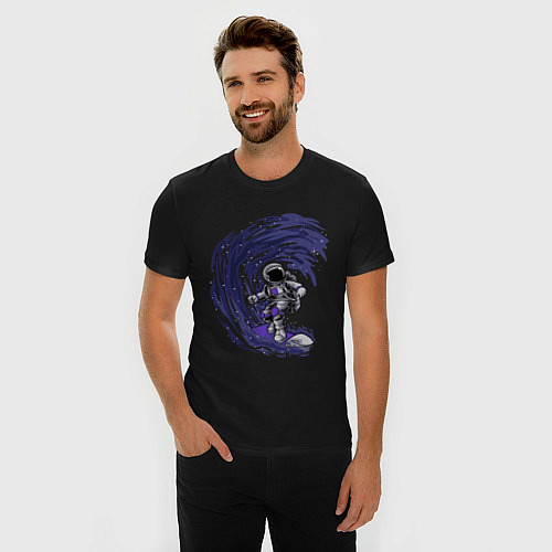 Мужская slim-футболка Астронавт космический серфер / Черный – фото 3
