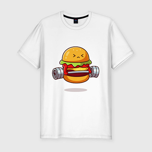 Мужская slim-футболка Бургер на спорте / Белый – фото 1