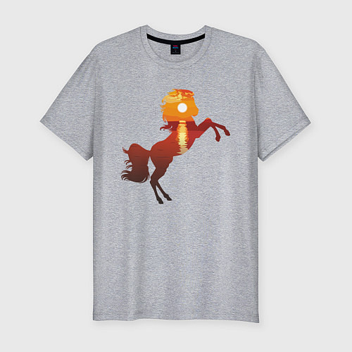 Мужская slim-футболка Конь-закат / Меланж – фото 1