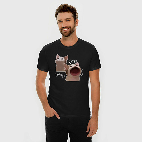 Мужская slim-футболка Cat Pop - Мем / Черный – фото 3