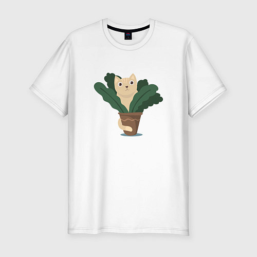 Мужская slim-футболка Кот в горшке / Белый – фото 1