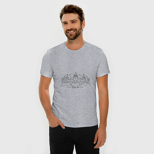 Мужская slim-футболка Город N в стиле лайн арт / Меланж – фото 3