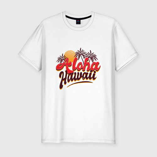 Мужская slim-футболка Алоха Гавайи винтажная надпись / Белый – фото 1