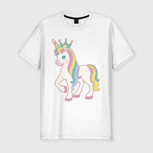 Мужская slim-футболка Единорог корона лошадка / Белый – фото 1