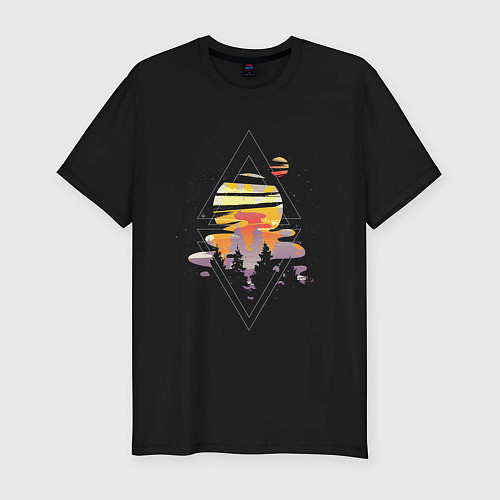 Мужская slim-футболка Космический пейзаж с планетами / Черный – фото 1