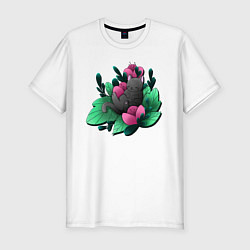 Мужская slim-футболка Кот в цветах