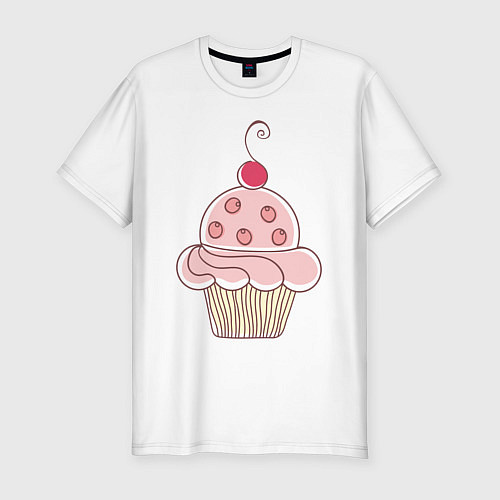 Мужская slim-футболка Тортик с вишенкой / Белый – фото 1