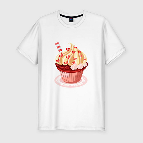 Мужская slim-футболка Кекс сердечки вкуснота / Белый – фото 1