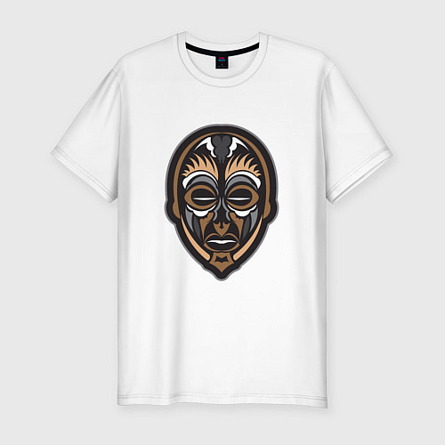 Мужская slim-футболка Лицо в Полинезийском стиле / Белый – фото 1