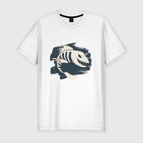 Мужская slim-футболка Fish Bone Скелет Рыбы / Белый – фото 1
