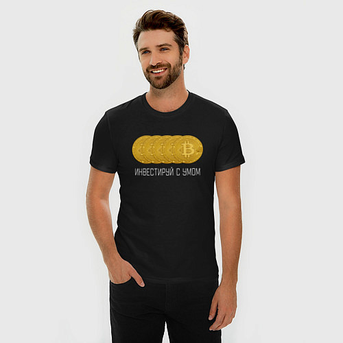 Мужская slim-футболка Bitcoin Инвестиции Биткоин / Черный – фото 3