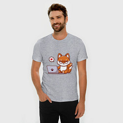 Футболка slim-fit Cute fox and laptop, цвет: меланж — фото 2