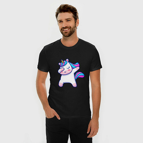 Мужская slim-футболка Cute unicorn / Черный – фото 3