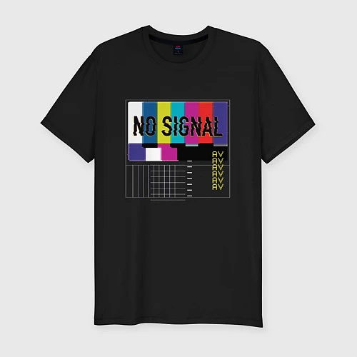 Мужская slim-футболка Vaporwave No Signal TV / Черный – фото 1